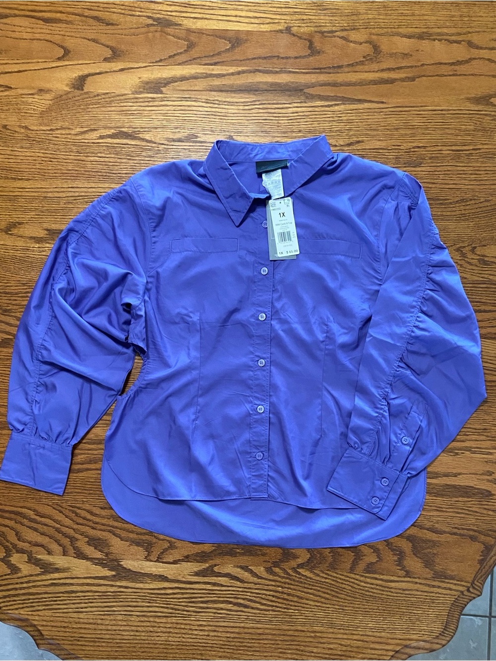 NWT Reebok Cardi B Sz 1X Womens Top Purple Cut-out LE Long Sleeve Button READ